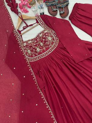 Pink silk blend readymade anarkali suit with embroidery & sequence work 3