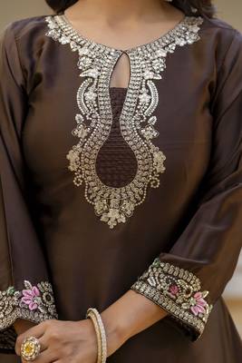 Women's Beautiful Embroidery Work Satin Fabric Straight Kurta Patiala and Dupatta Set 2