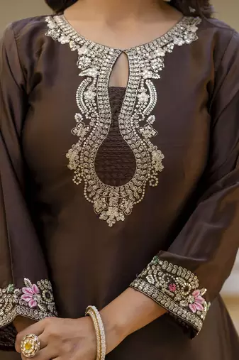 Women's Beautiful Embroidery Work Satin Fabric Straight Kurta Patiala and Dupatta Set