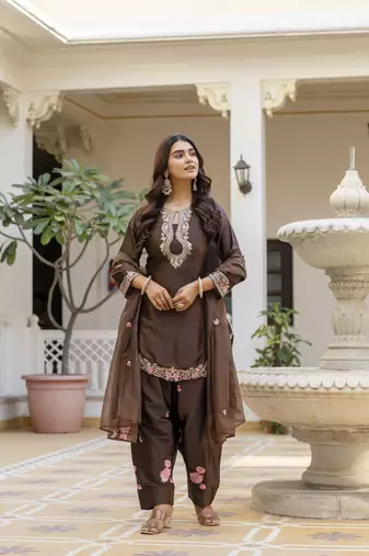Women's Beautiful Embroidery Work Satin Fabric Straight Kurta Patiala and Dupatta Set