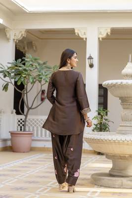 Women's Beautiful Embroidery Work Satin Fabric Straight Kurta Patiala and Dupatta Set 4