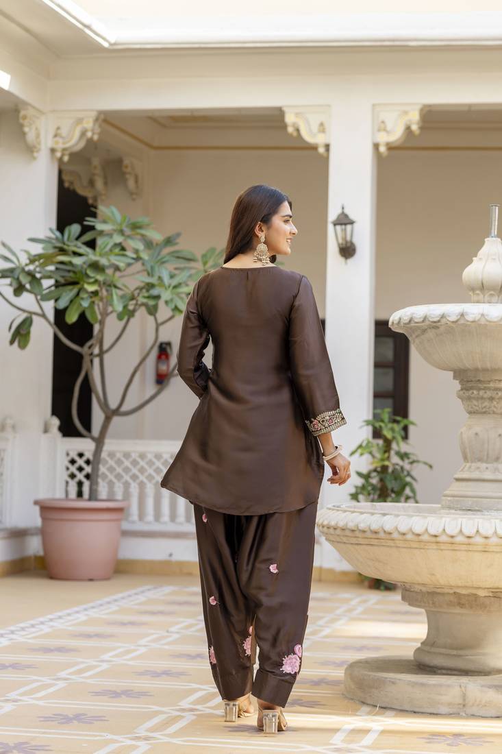 Women's Beautiful Embroidery Work Satin Fabric Straight Kurta Patiala and Dupatta Set