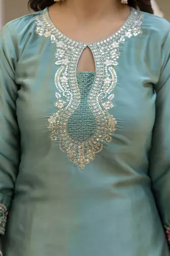 Women's Beautiful Embroidery Work Satin Fabric Straight Kurta Patiala and Dupatta Set