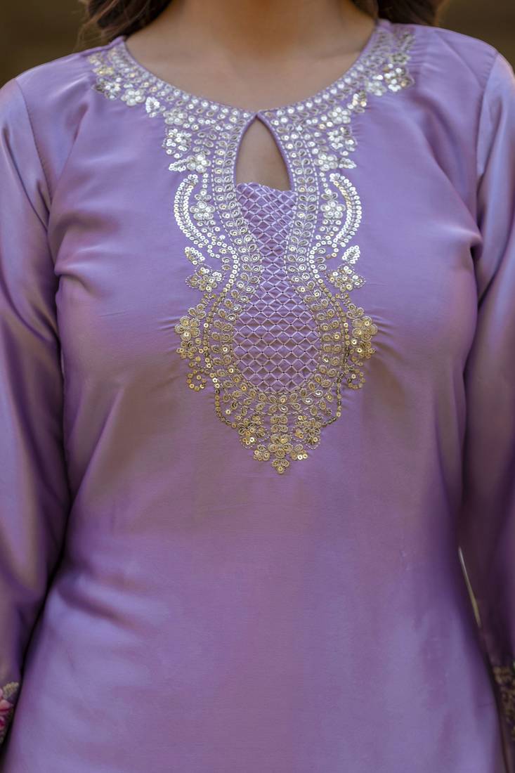 Women's Beautiful Embroidery Work Satin Fabric Straight Kurta Patiala and Dupatta Set