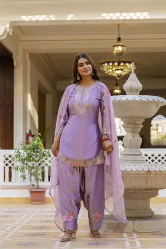 Women's Beautiful Embroidery Work Satin Fabric Straight Kurta Patiala and Dupatta Set
