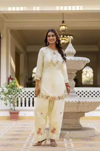 Women's Beautiful Embroidery Work Satin Fabric Straight Kurta Patiala and Dupatta Set