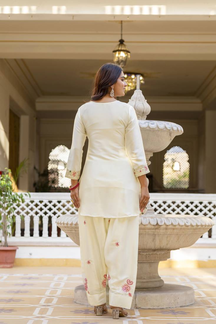 Women's Beautiful Embroidery Work Satin Fabric Straight Kurta Patiala and Dupatta Set