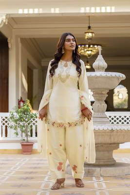 Women's Beautiful Embroidery Work Satin Fabric Straight Kurta Patiala and Dupatta Set 5