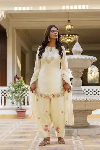 Women's Beautiful Embroidery Work Satin Fabric Straight Kurta Patiala and Dupatta Set