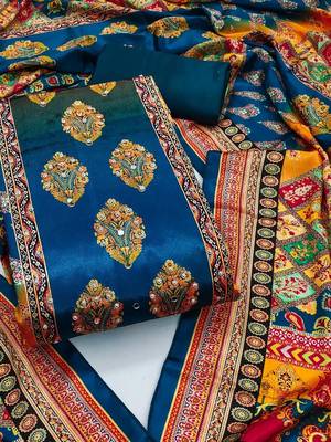 women blue printed geometric dress material 1