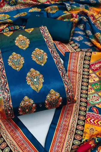 Women Blue Printed Geometric Dress Material