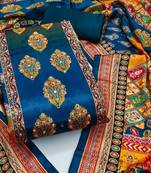 women blue printed geometric dress material