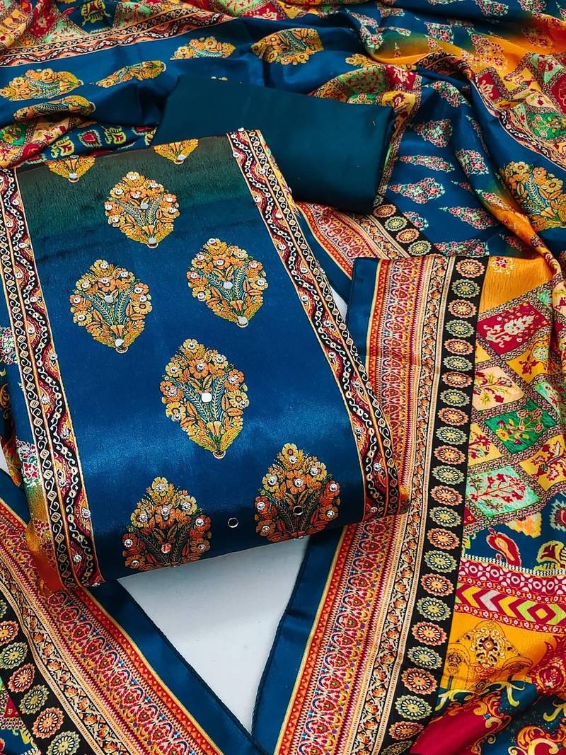 Women Blue Printed Geometric Dress Material