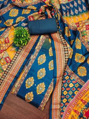 women blue printed geometric dress material 2