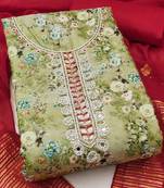 Green & Marron Embellished Unstitched Dress Material