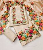 cream vichitra silk with floral printed unstitched dress material
