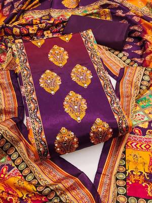 women purple printed geometric dress material 1