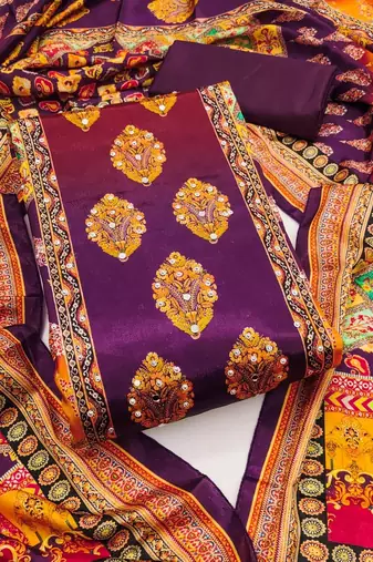 Women Purple Printed Geometric Dress Material