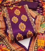 women purple printed geometric dress material