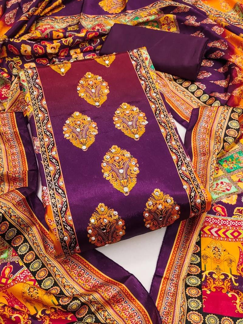 Women Purple Printed Geometric Dress Material