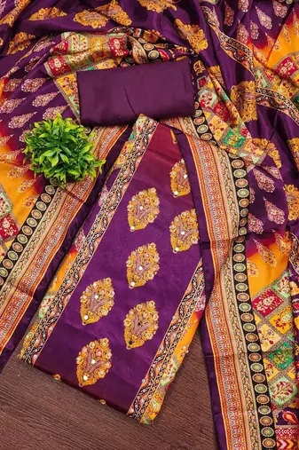 Women Purple Printed Geometric Dress Material