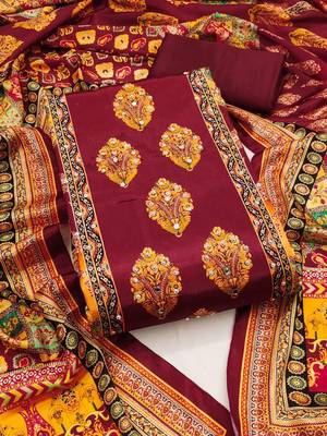 Women Maroon Printed Geometric Dress Material 1