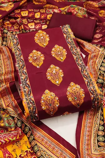 Women Maroon Printed Geometric Dress Material