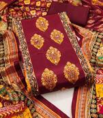 Women Maroon Printed Geometric Dress Material