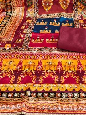 Women Maroon Printed Geometric Dress Material 4