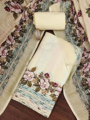 Printed Linen Semi-Stitched Dress Material 1