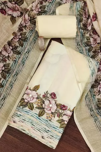 Printed Linen Semi-Stitched Dress Material