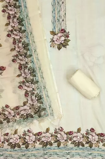 Printed Linen Semi-Stitched Dress Material