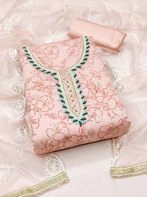 Floral Printed Beads and Stones Unstitched Dress Material 1