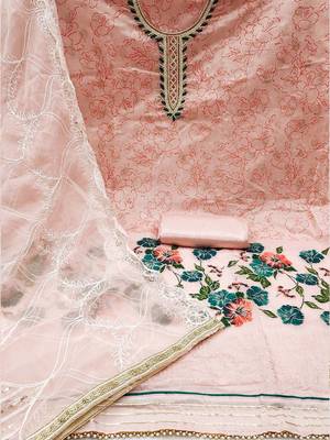 Floral Printed Beads and Stones Unstitched Dress Material 2