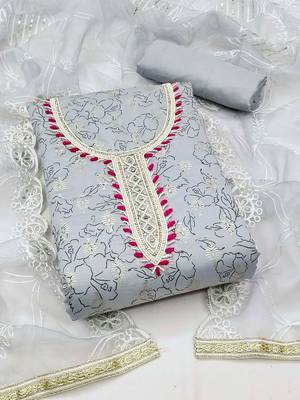 Floral Printed Thread Work Unstitched Dress Material 1