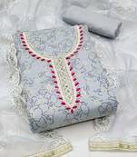 Floral Printed Thread Work Unstitched Dress Material
