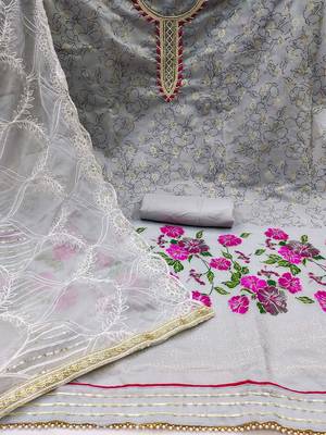 Floral Printed Thread Work Unstitched Dress Material 2