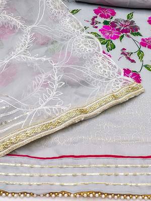 Floral Printed Thread Work Unstitched Dress Material 3