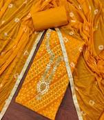 Cotton Blend Yellow Embellished Dress Material