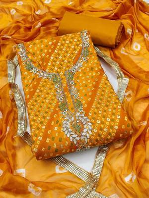 Cotton Blend Yellow Embellished Dress Material 2