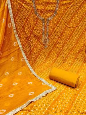 Cotton Blend Yellow Embellished Dress Material 4