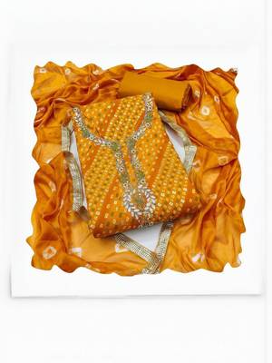 Cotton Blend Yellow Embellished Dress Material 5