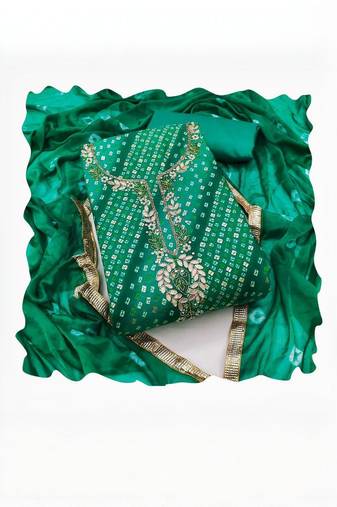 women green embellished cotton blend dress material