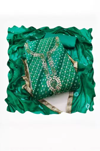 Women Green Embellished Cotton Blend Dress Material