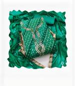 women green embellished cotton blend dress material