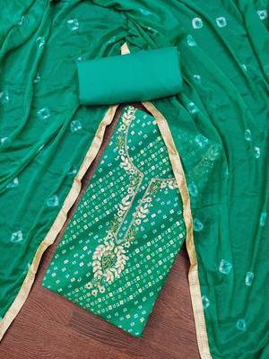 women green embellished cotton blend dress material 2