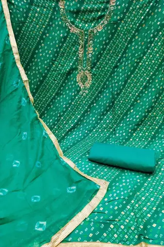 Women Green Embellished Cotton Blend Dress Material