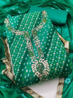 women green embellished cotton blend dress material 4