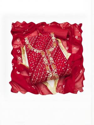 Cotton Blend Red Embellished Dress Material 1