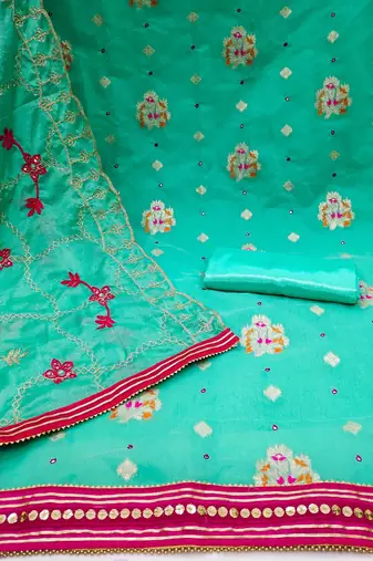 ethnic motifs woven design zari unstitched dress material